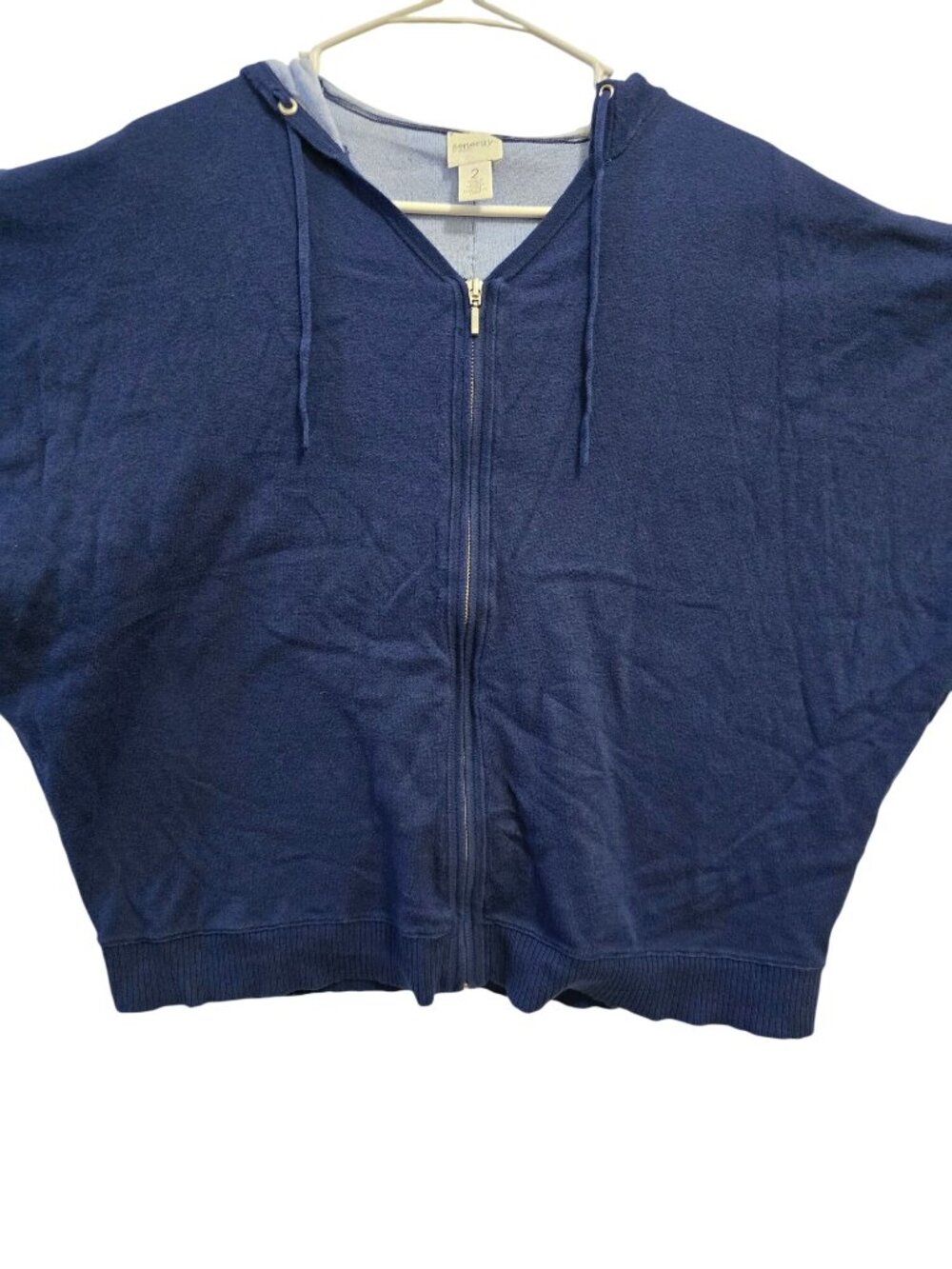 Zenergy By Chicos Hooded Navy Blue Zip-Up Poncho Sweater Womens Size 2